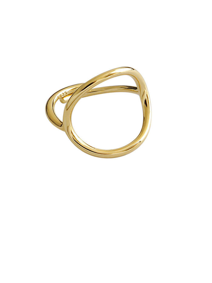 925 Sterling Silver With Gold Plated Simplistic Hollow Geometric Free Size Rings