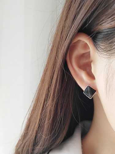 925 Sterling Silver Black Acrylic Square Minimalist Stud Earring