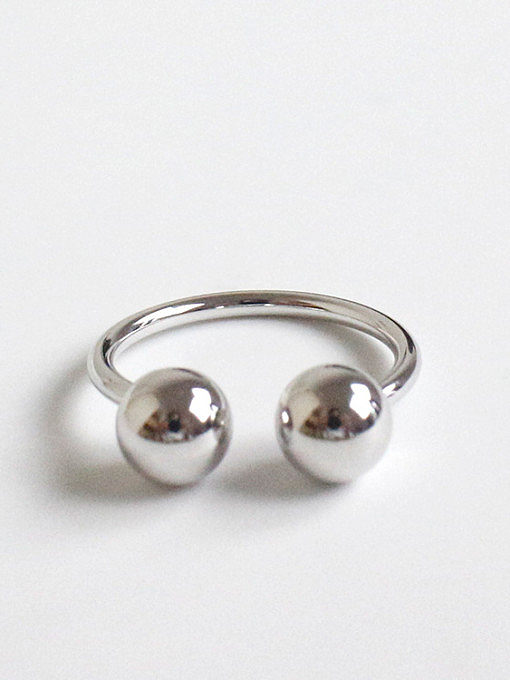 925 Sterling Silver With Platinum Plated Personality Double ball Free Size Rings