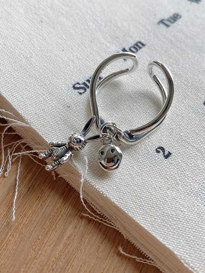 925 Sterling Silver Irregular Cute Little Rabbit Smile Free Size Midi Ring