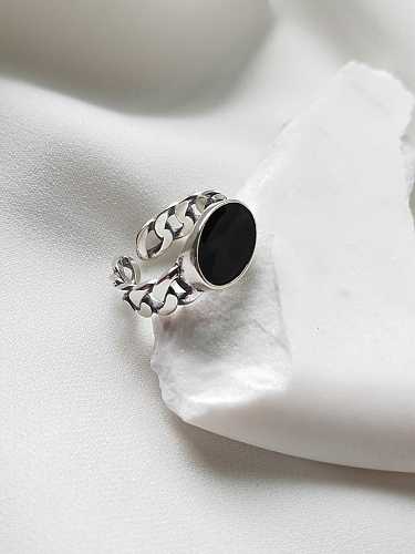 Corrente de borracha esmalte prata esterlina 925 tamanho livre vintage anel midi