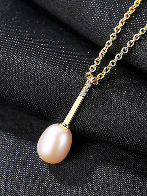 Pure silver 7-8mm natural freshwater pearl with 3A Zircon Necklace