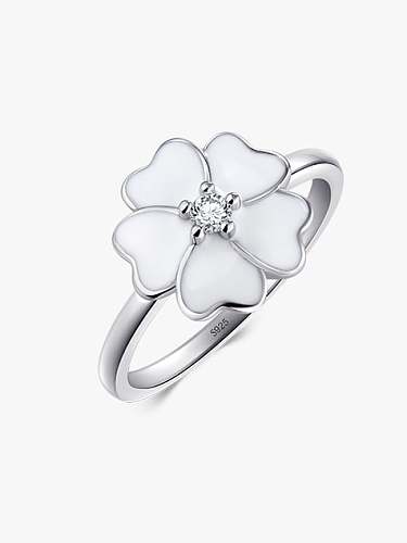 Anel de banda minimalista flor de concha de prata esterlina 925