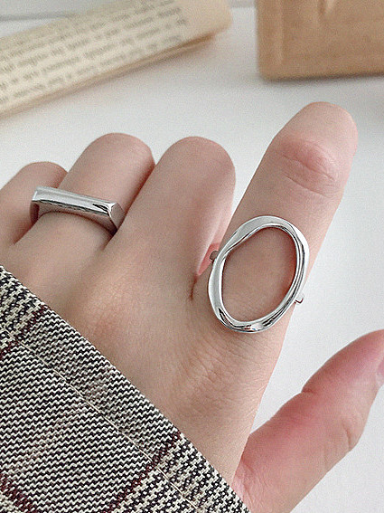 925 Sterling Silver With Hollow Simplistic Geometric Oval Free Size Rings