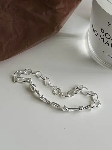 925 Sterling Silver Geometric Vintage Link Bracelet