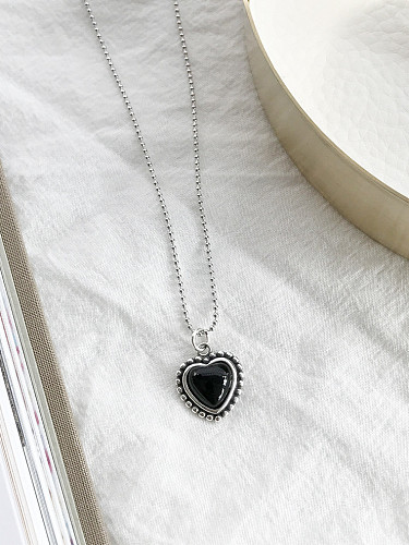 Sterling silver black agate love necklace