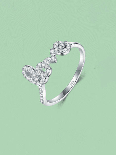 925 Sterling Silver Cubic Zirconia Letter Dainty Band Ring