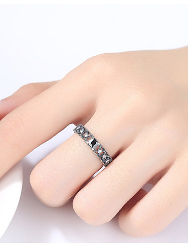 Sterling Silver classic retro style AAA zircon free size ring
