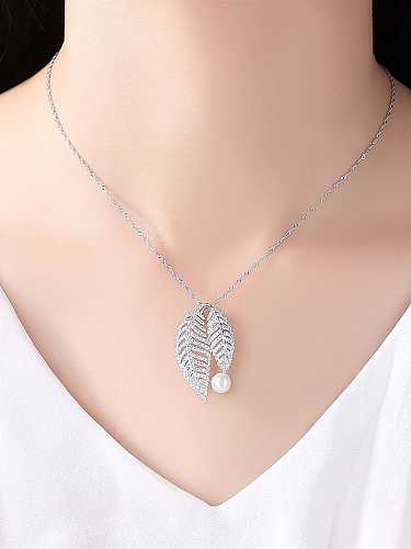 925 Sterling Silver Cubic Zirconia Fashion luxury leaves pendant Necklace
