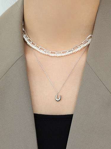 925 Sterling Silver Geometric Minimalist U shape Pendant Necklace