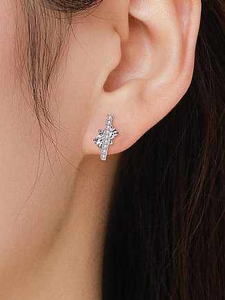 925 Sterling Silver Glass Stone Geometric Classic Stud Earring