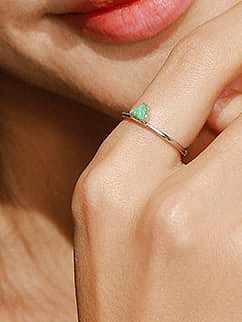 925 Sterling Silver Opal Triangle Minimalist Band Ring