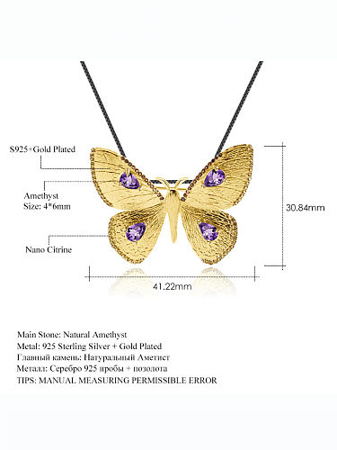 Collier broche pendentif vintage papillon améthyste en argent sterling 925