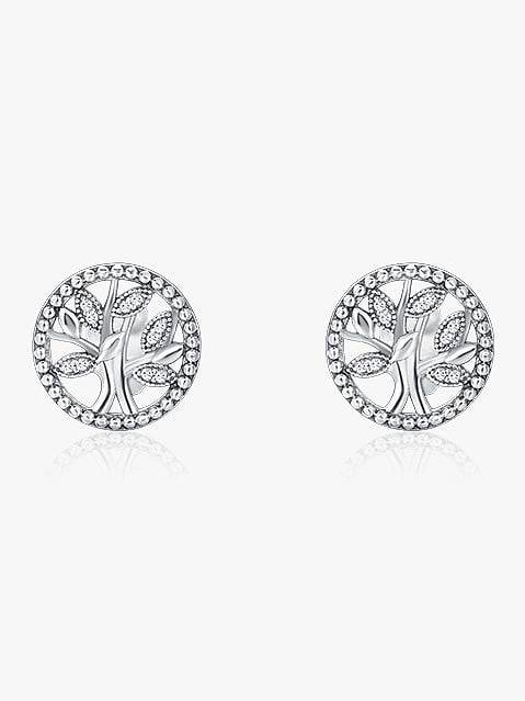 925 Sterling Silver Cubic Zirconia Round Tree Trend Stud Earring