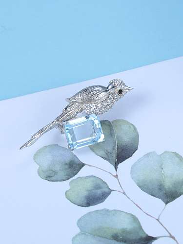 925 Sterling Silver Blue Topaz Dainty Bird Brooch Pendant