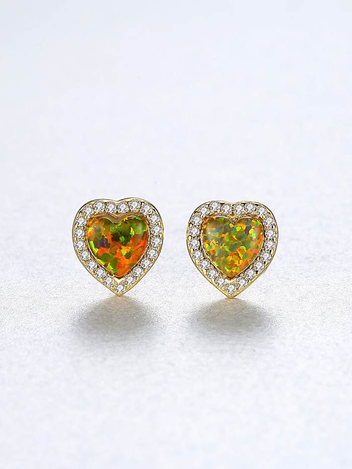 925 Sterling Silver Opal Heart Dainty Stud Earring
