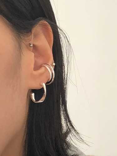 925 Sterling Silver Double Loop Ear Clamp (Single) Minimalist Hoop Earring