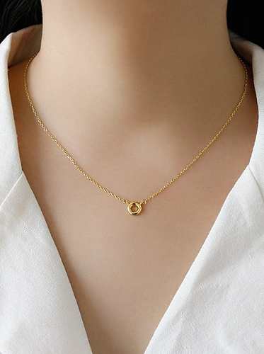 925 Sterling Silver With Gold Plated Simplistic Hollow Round Necklaces