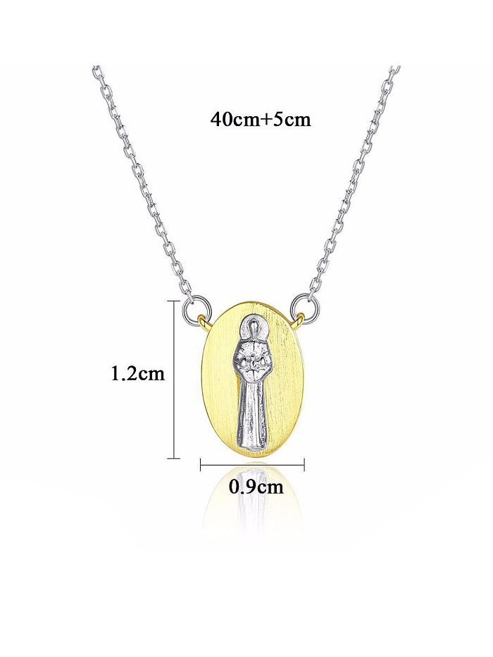 925 Sterling Silver With Two-color plating Personality Oval Statue Necklaces