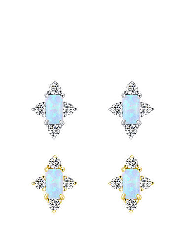 925 Sterling Silver Opal Cross Minimalist Stud Earring