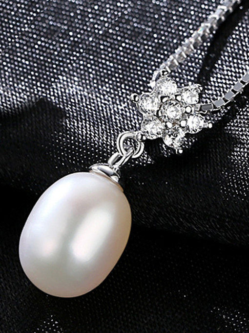 Pure silver with AAA zircon flowers natural freshwater pearl necklace