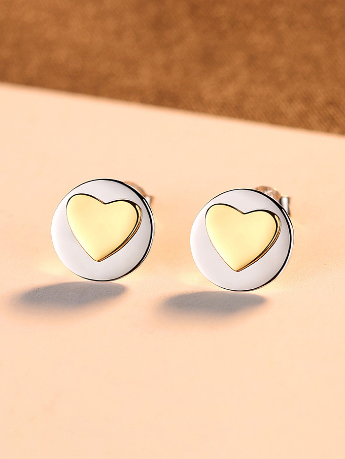 925 Sterling Silver With Simple smooth Heart-shaped Stud Earrings