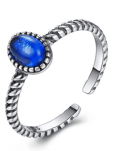 925 Sterling Silber Ovaler synthetischer Kristall Vintage Solitaire Ring