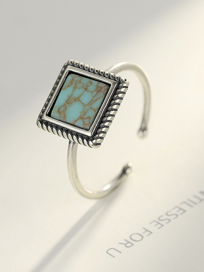 Anéis de prata esterlina 925 com folheado a platina fashion quadrado tamanho livre