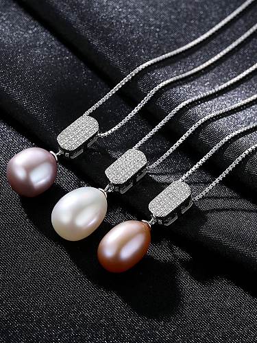 925 sterling silver simple fashion Freshwater Pearl Pendant Necklace