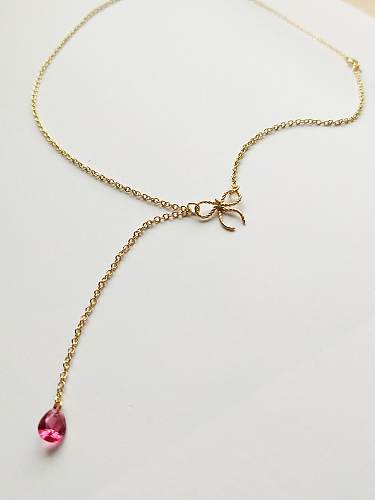 Minimalistische Lariat-Halskette aus 925er Sterlingsilber mit Zirkonia und roter Quaste