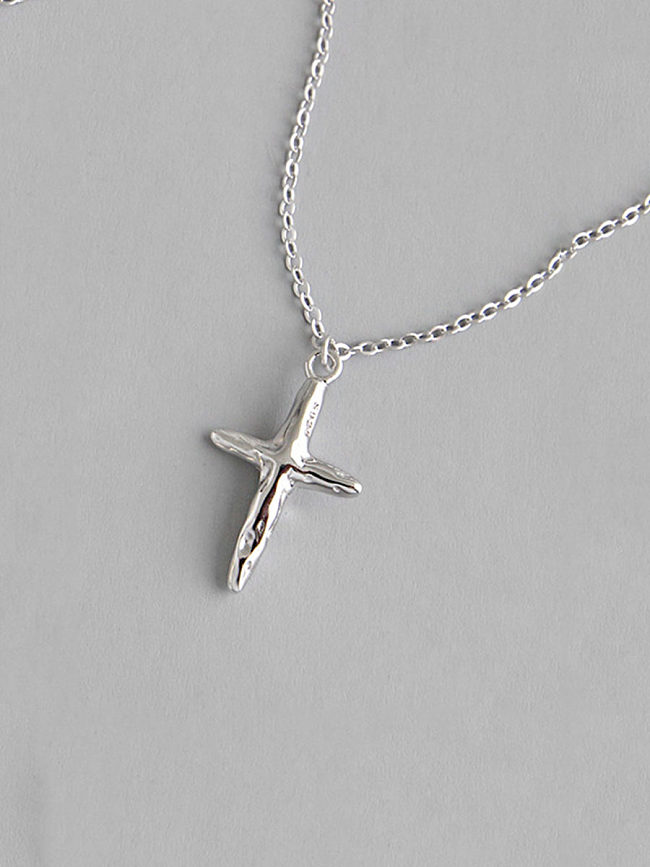 925 Sterling Silver With Gold Plated Simplistic Convex-Concave Cross Necklaces