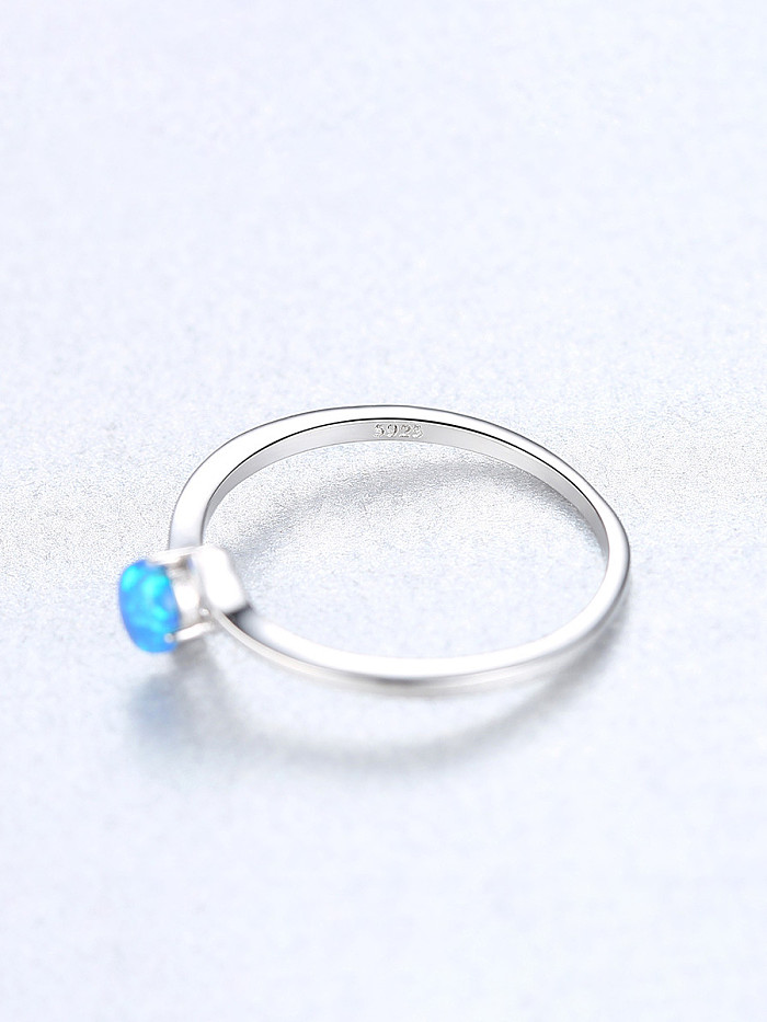 Anéis de faixa redonda simplista de prata esterlina 925 com opala