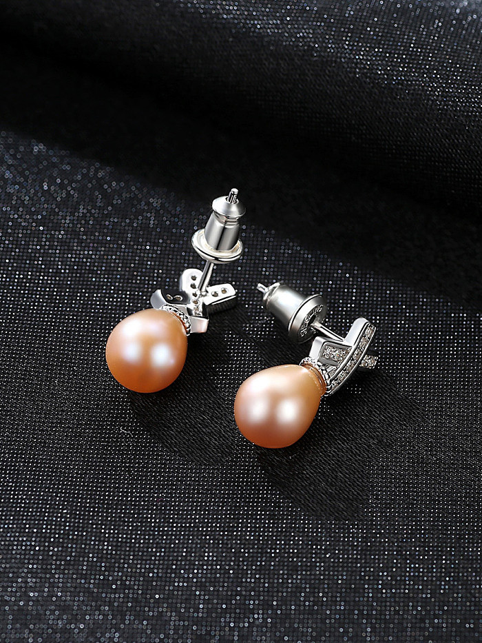 Boucles d'Oreilles en Argent Sterling micro insert 3A zircon Lettre X 7-8mm perle naturelle