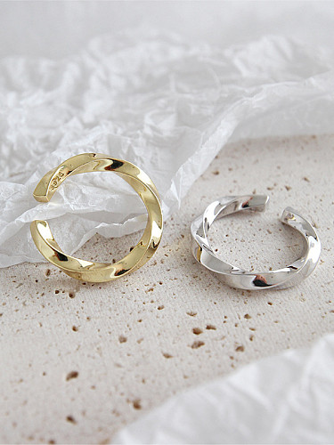 Anéis de prata esterlina 925 com personalidade banhado a platina torcidos de tamanho livre