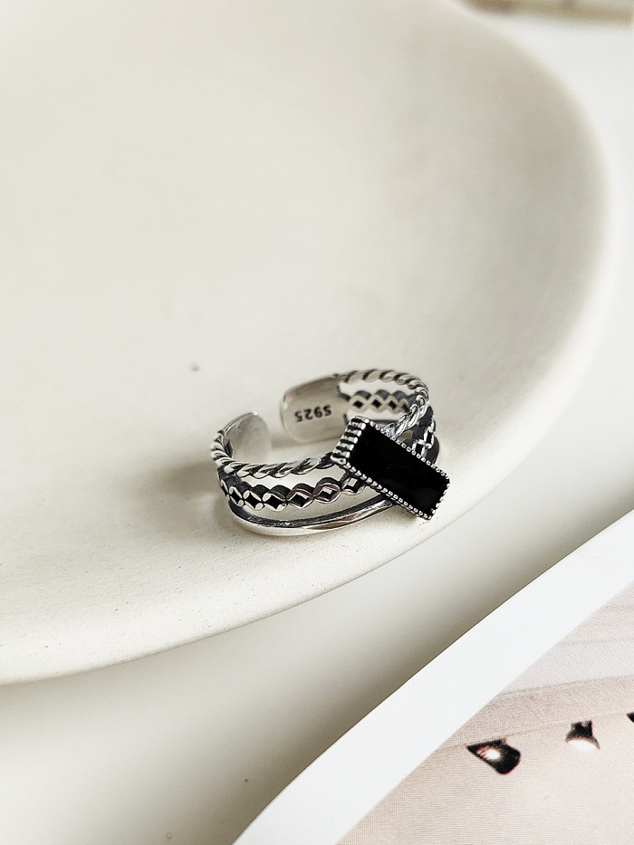 925 Sterling Silver With Antique Silver Plated Vintage Square Midi Rings