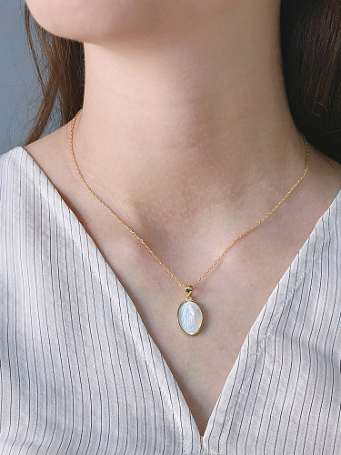 925 Sterling Silver With Gold Plated Simplistic Oval Necklaces