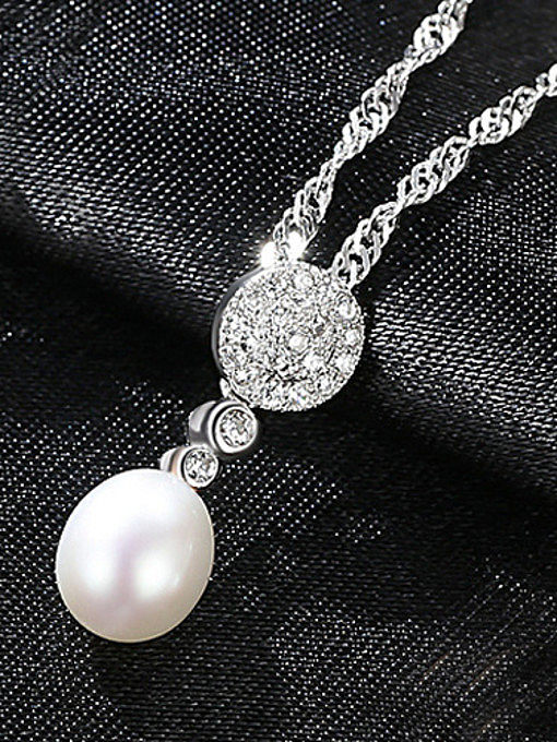 Collier de perles d'eau douce naturelles en argent sterling avec zircon AAA 7-8 mm