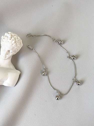 Bracelet perlé minimaliste en argent sterling 925 avec cloche ronde