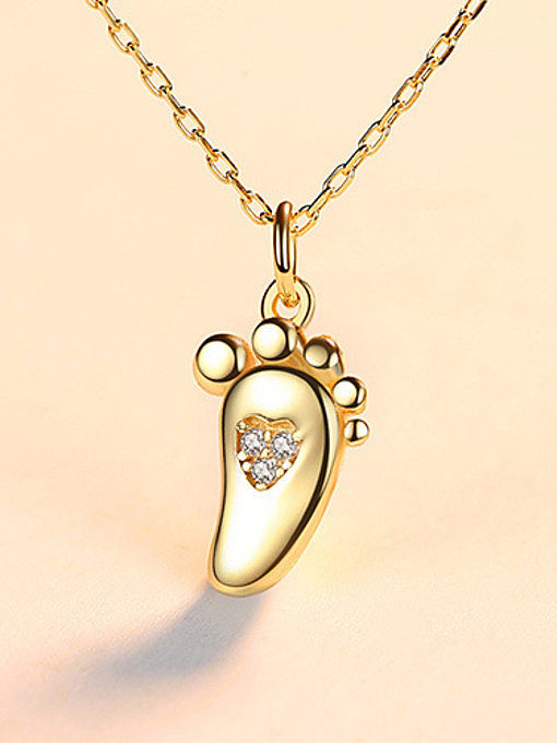 925 Sterling Silver With Cubic Zirconia Simplistic Feet Necklaces
