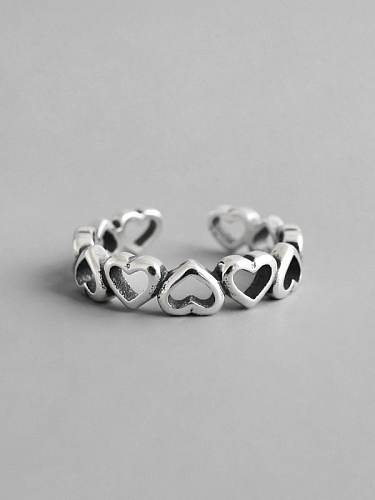 925 Sterling Silver Hollow Heart Vintage Free Size Ring