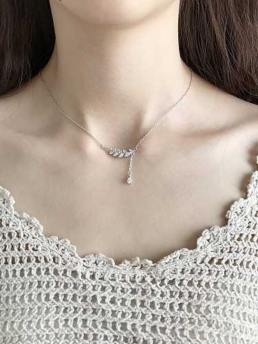925 Sterling Silver Cubic Zirconia leaf Necklace