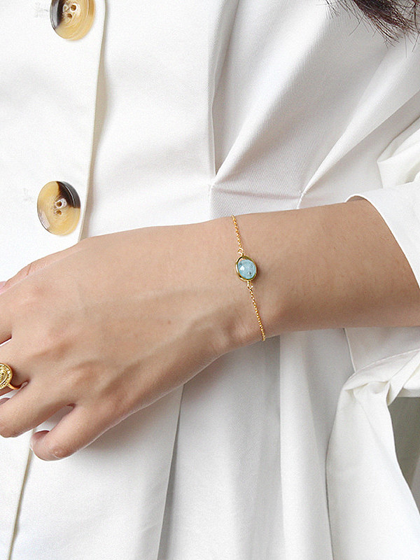 Bracelet fin bijou bleu mer en pierre de lune en argent pur S925