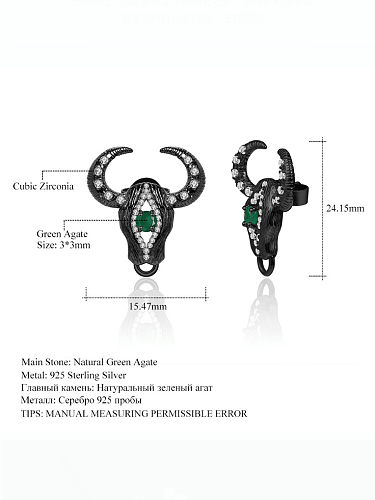 925 Sterling Silver Cubic Zirconia Zodiac Cattle Vintage Stud Earring