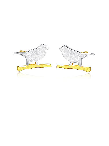 925er Sterlingsilber mit zweifarbigen schlichten Vogel-Ohrsteckern