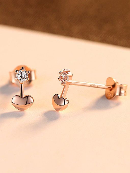 925 Sterling Silver With Cubic Zirconia Simplistic Heart Stud Earrings