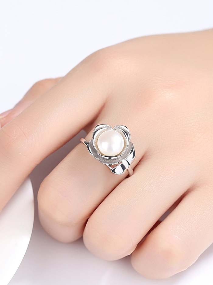925 Sterling Silver Fashion flower shape sticky freshwater pearl ring