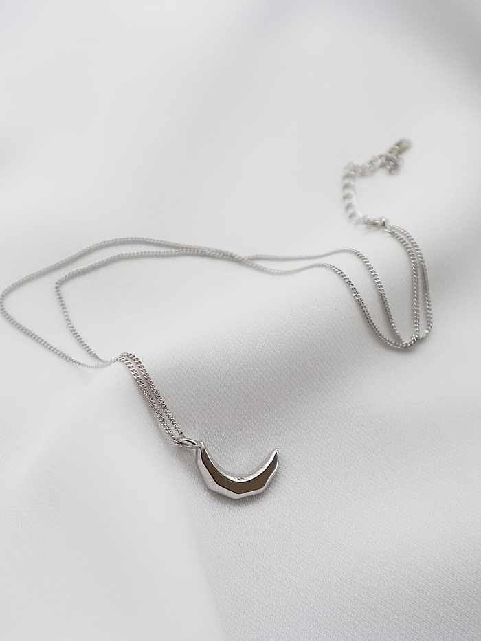 925 sterling silver simple fashion smooth Moon Pendant Necklace