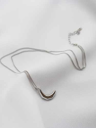925 sterling silver simple fashion smooth Moon Pendant Necklace