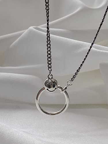 925 Sterling Silver Smiling Face Circle Necklace