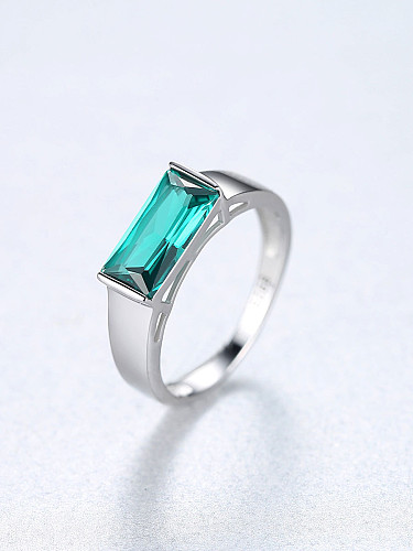 خاتم من الفضة الإسترليني مربعة من الزركون الأخضر